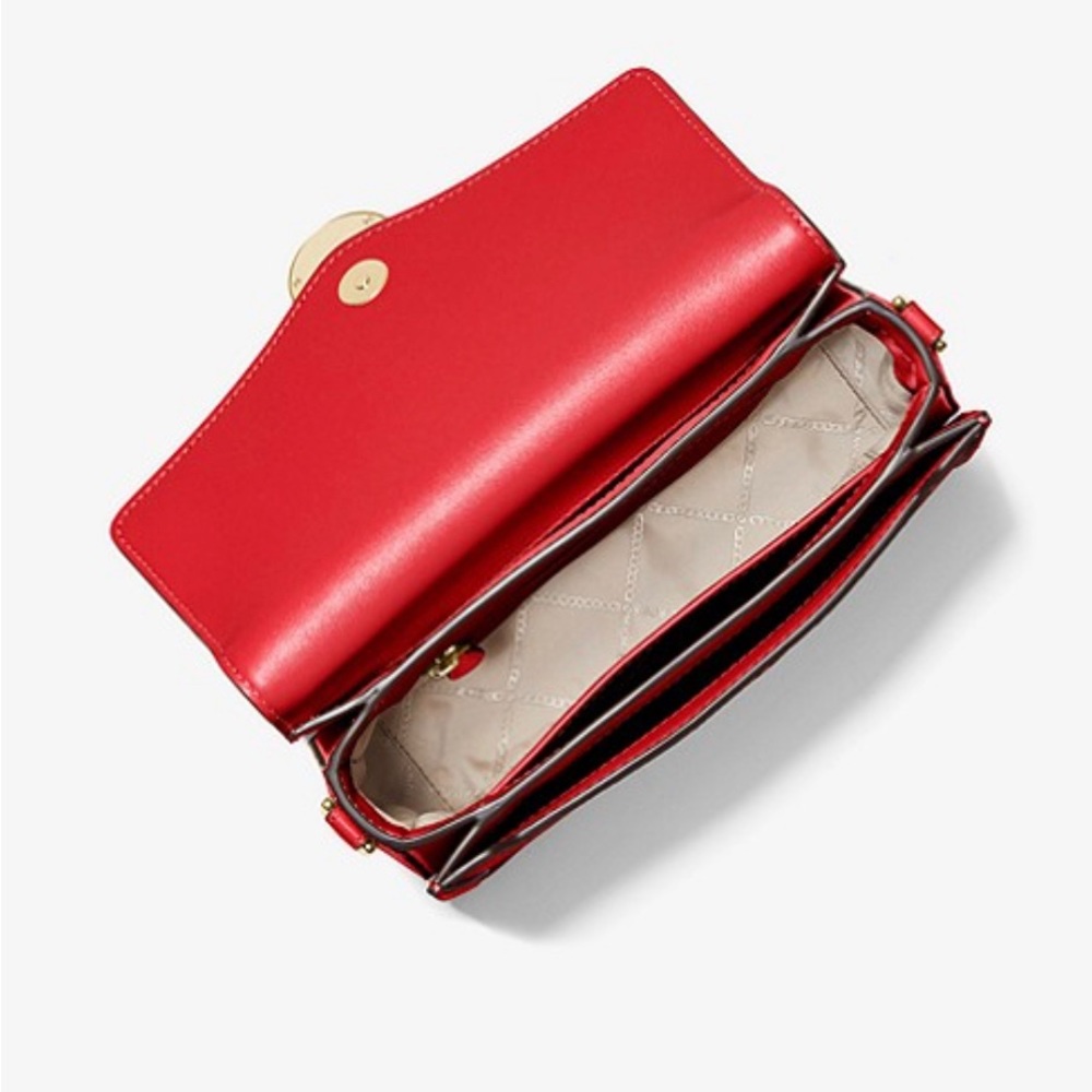 Michael Kors Jessie Bright Red Pebbled Leather Shoulder Crossbody Bag NWT - Picture 3 of 8